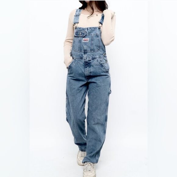Ikeda Blue Medium Wash Denim Slouchy Overalls S - Picture 2 of 13